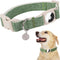 DOGWONG Airtag Cotton Hemp Dog Collar, Heavy-Duty Collar with Airtag Holder, Green Natural Fabric Pet Dog Collar for