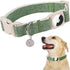 DOGWONG Airtag Cotton Hemp Dog Collar, Heavy-Duty Collar with Airtag Holder, Green Natural Fabric Pet Dog Collar for