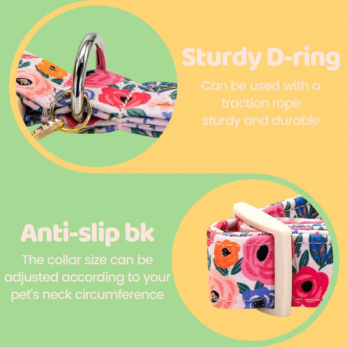 Dog Collars, Spring Blue Floral Print Pet Collar Holiday Light Pink Durable Adjustable Pendant Gift Collar with Quick