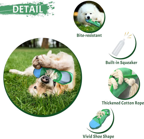 WishLotus Shoes-Shaped Dog Squeaky Toys, Tear-Resistant Plush Toys for Teeth Grinding & Boredom Relief (Green)