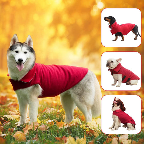 Fleece Dog Coat Pet Jacket, Reflective for Cold Weather for Extra Large to Small Pets (Red, S)