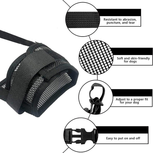 YAODHAOD Nylon Mesh Breathable Dog Mouth Cover, Quick Fit Dog Muzzle with Adjustable Straps to Prevent Biting (M, Black)