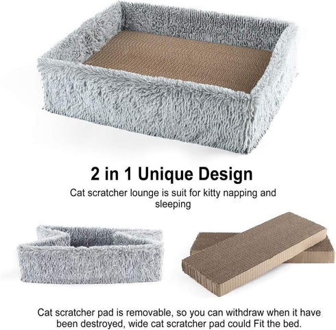 PrimePets Cat Scratcher Lounge - 2 in 1 Reversible Cat Scratching Pad Box Bed with Catnip Included