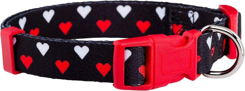 Native Pup Valentine’s Dog Collar, Adjustable for Small, Medium, Large Breeds, White & Red Hearts, Large