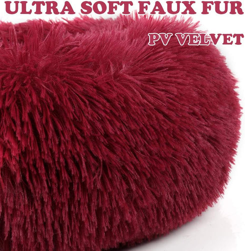 otoez Kitten Puppy Bed, Extra Small Round Dog Cat Beds, Anti-Anxiety Plush Calming Donut Bed, Washable (15.7", Dark Red)