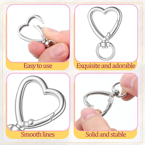 Alrhso 20 Heart Shape Keychain Clip Pcs Metal Heart Shape Keychain Hearts Carabiner Spring Snap Hook Sliver Hearts