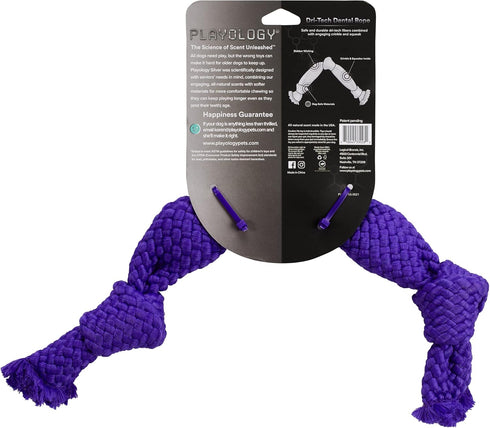 Playology Silver Dri-Tech Dental Rope Dog Toy for Large Senior Dogs (35lbs and Up) - All-Natural Pork Sausage Scented