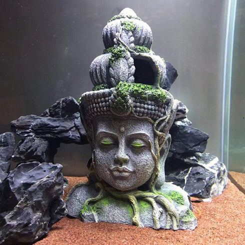 Hamiledyi Buddha Head Statue Aquarium Decorations, Resin Fish Hideout Betta Cave for Large Fish Tank
