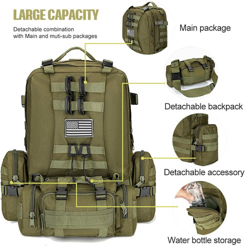 Large Military Tactical Backpack for Men, 40-50L Bug Out Bag, Army 3 Days Assault Pack with Molle System
