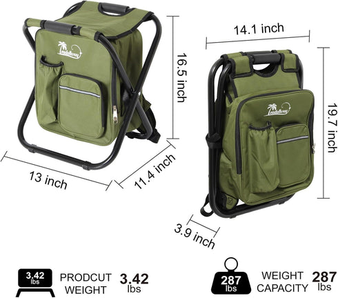 Backpack Backpack LEADALLWAY Fishing Chair with Cooler Bag Foldable Stool,Fishing Hunting Gifts