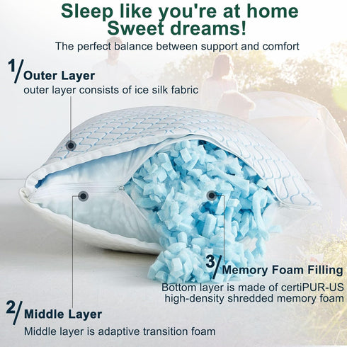 Gehannah Travel Pillow, Large Compressible Camping Pillow with Shredded Memory Foam and Storage Bag for Outdoor Gear