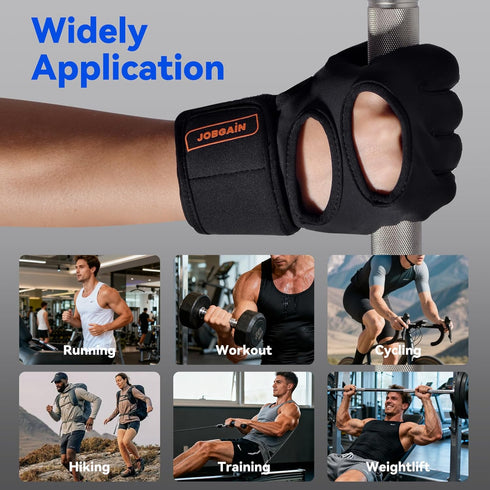 JOBGAIN Workout Gloves for Men and Women, Gym Weight Lifting Padded Gloves with Wrist Wrap Support, Full Palm