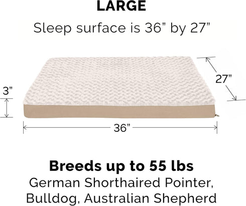 Furhaven Large Ultra Plush Dog Bed Cover, Faux Fur & Suede Mattress, Machine Washable - Cream