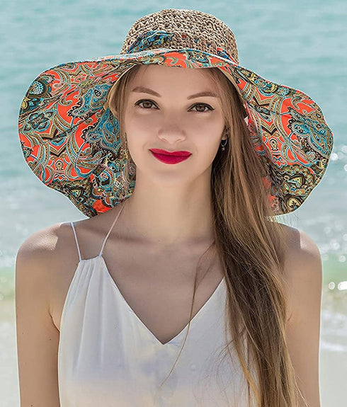 Summer Anti-UV Wide Brim Beach Hats for Women, Floppy Foldable Roll Up Cap