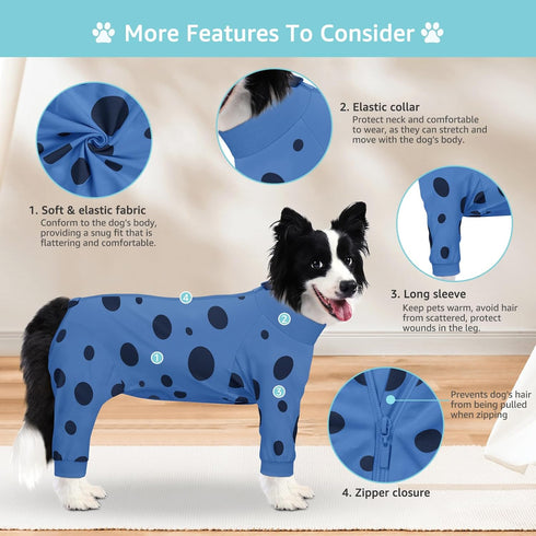 Dog Surgery Suit Long Sleeve, Recovery Suit for Female Male with Zipper Closure, Post Spay Neuter Onesie, Full Coverage