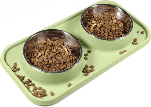 Cat Food Bowls with Non-Skid Silicone Pads, Removable Stainless Steel Dishes for Cats and Small Dogs