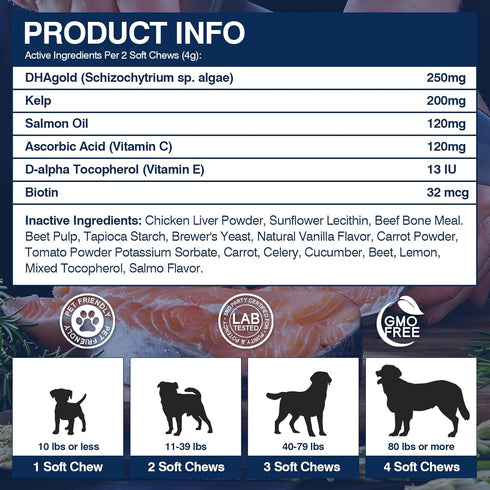 3 200 Omega Skin and Coat Supplement for Dogs Chews Dog Fish Oil Supplements with EPA & DHA Fatty Acids Dry Skin Relief