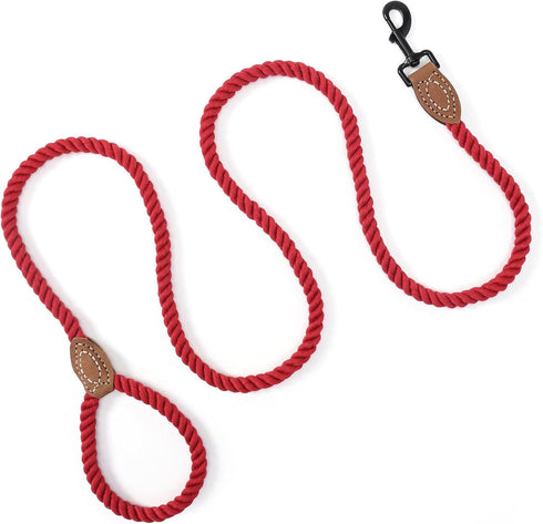 Mile High Life Dog Leash | 6 Feet Braided Cotton Rope with Leather Tailor Tip | Heavy Duty Metal Clasp | Wedding Leash