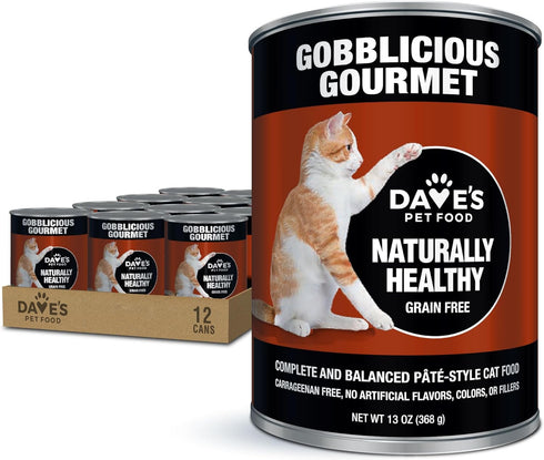 Dave's Pet Food Grain Free Wet Canned Cat Food (Pate, Gobblicious Gourmet), 13 oz Cans (Case of 12), Made in USA with