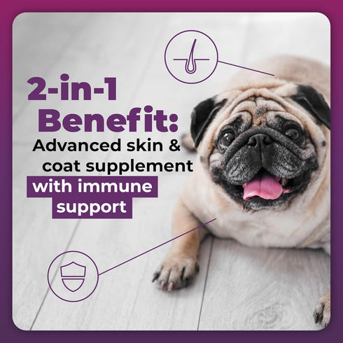 VetriScience Omega Plus Advanced Skin Supplement for Dogs, Fish Oil for Itchy Skin with Omegas 3, 6, 9