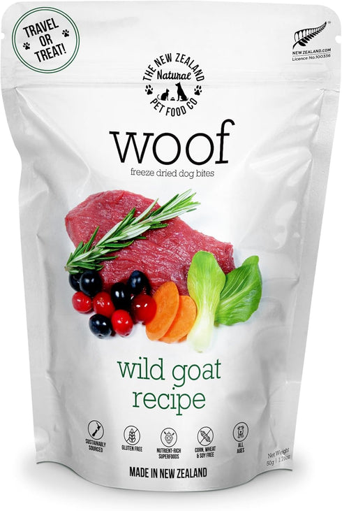 Woof Freeze Dried Dog Food - Wild Goat Recipe, High Protein, Complete Diet, 1.76 oz