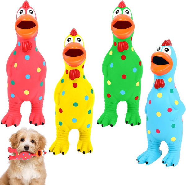 4 Pcs Rubber Squeaky Chicken Dog Toys Funny Latex Screaming Interactive Pet