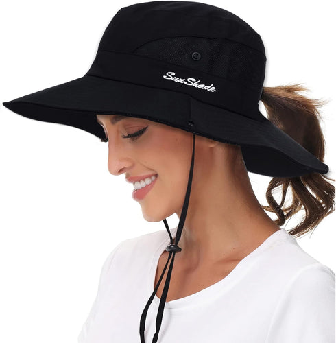 Women Safari Sun Protection Bucket Hat, Breathable Beach Outdoor Summer Hat, Wide Brim, 22"-23"