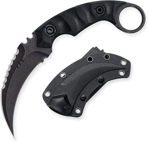 Fixed Blade Knife with D2 Steel Blade and G10 Handle, Tactical EDC Double Edged Sharp Claw Knife, Black