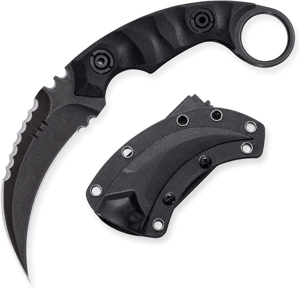 Fixed Blade Knife with D2 Steel Blade and G10 Handle, Tactical EDC Double Edged Sharp Claw Knife, Black