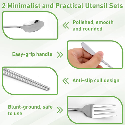 2 Sets Set Set JEPELUS Travel Silverware with Case, Portable Utensils Reusable Cutlery for Lunch Box, Fork Spoon Knife