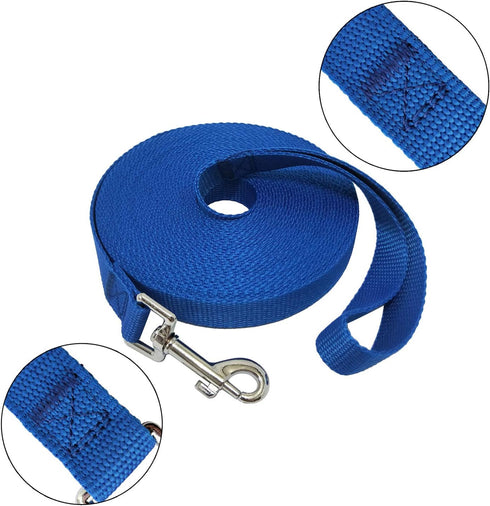Nylon Training Dog Leash for Small Medium Large Dogs, 15ft 20ft 30ft 50ft Long Leash Dog/Puppy Lead for Obedience Recall Training, Camping (30ft, Blue)