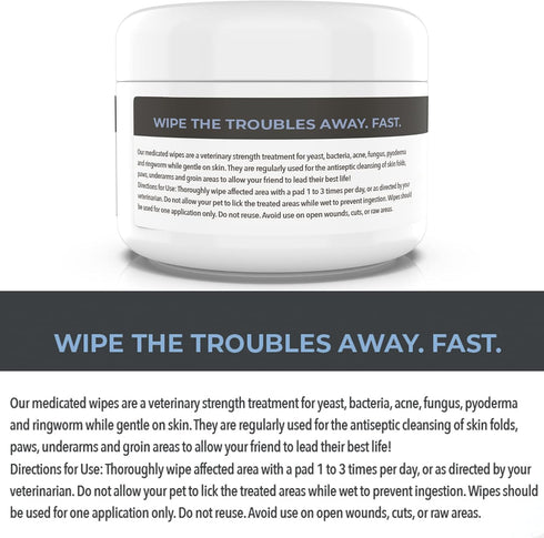 Antibacterial & Antifungal Wipes for Dogs & Cats by Smiling Paws Pets (with Chlorhexidine & Ketoconazole)