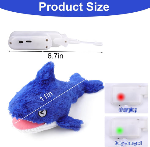 Mity Rain 2 in 1 Interactive Dog Toys, Shark Plush Squeaky Toy, Rechargeable Wiggly Fish for All Sizes