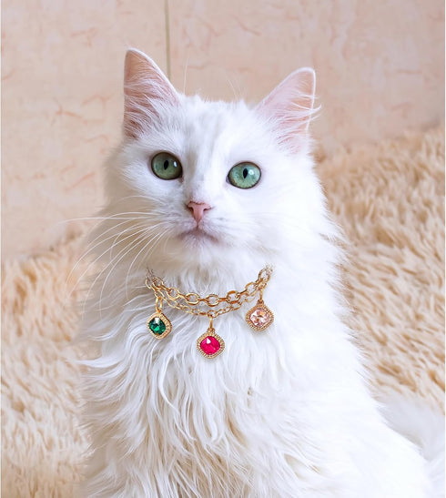 KUDES Pet Collar for Small Dogs and Cats, Adjustable PU Leather with Rhinestone Pendant, Choker Necklace
