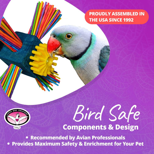 SB963 6.5"x4" Super Bird Creations Twirl N' Whirl Bird Toy - Handcrafted Wooden Bird Stuff with Lollipop Sticks