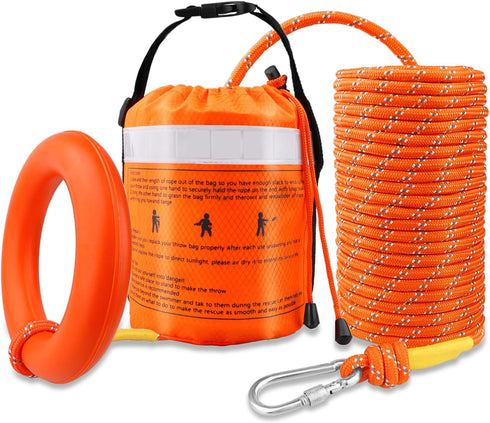 Water Rescue Throw Bag with 50FT Rope, High Visibility Emergency Rescue Rope for Kayaking