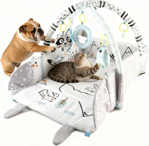 Puppy Play Gym & Cat Activity Mat,with Interactive Cat & Dog Toys,Multi