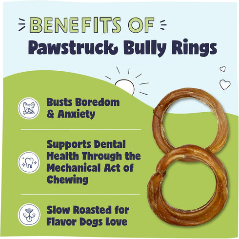Pawstruck 4" All-Natural Bully Stick Rings for Dogs - Rawhide-Free, 100% Beef Dental Chew Bones - 3 Pack