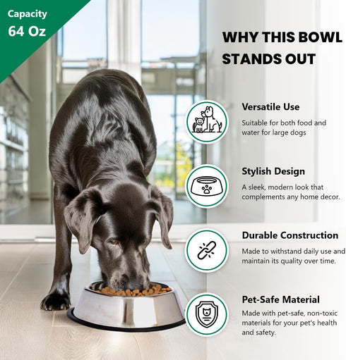 Iconic Pet Stainless Steel Non-Skid Pet Bowl, Rust Free, Odor Resistant for Dogs and Cats