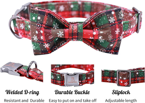Lionheart Glory Christmas Plaid Dog Collar, Adjustable Soft Collar with Bowtie for Small Medium Large Dogs