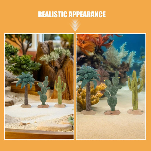3pcs Set, Luxshiny Artificial Cactus Plants Realistic Faux Succulents with Desert Landscape Design, Aquarium