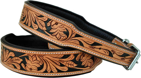 AffilareLeather Dog Collar, Western Style, Heavy Duty Hand Tooled, Adjustable Padded for Puppies and Big Dogs