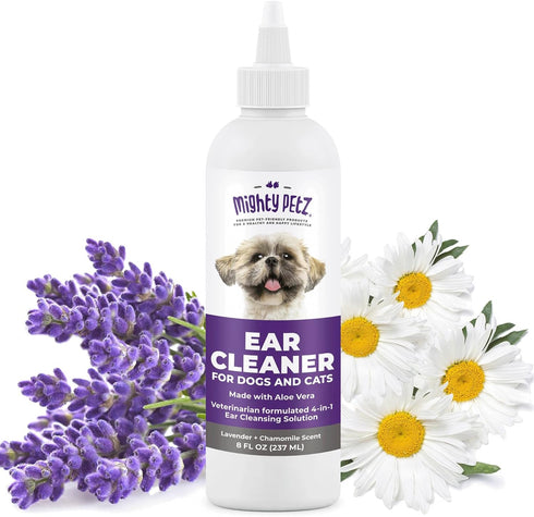Mighty Petz Dog Ear Cleaner, Gentle Otic Cleaning Solution for Itchy Ears, 8 oz Ear Drops for Dogs and Cats