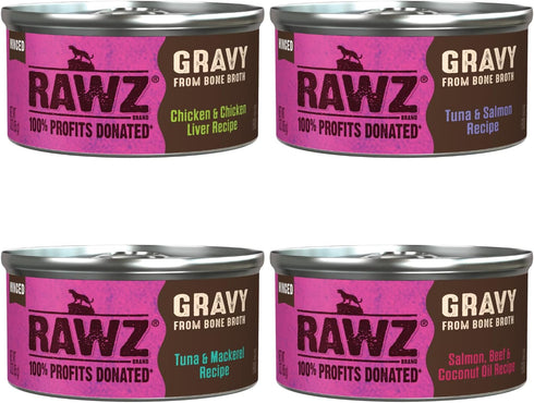 Rawz Natural Premium Minced Canned Cat Food in Gravy, 12 Pack Variety Bundle - 4 Flavors with Hotspot Pets Can Lid (3