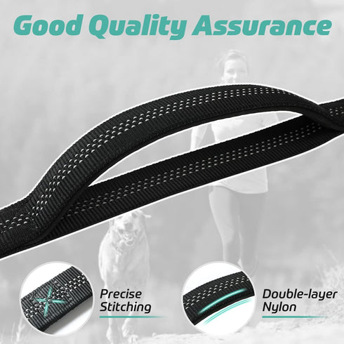 rabbitgoo 6FT Tactical Dog Leash, Black Military Bungee Dog Training Leash with 2 Padded Control Handles for Medium