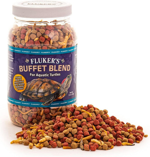 Buffet Blend Aquatic Formula - Fluker's Turtle Food with Freeze-Dried Shrimp, Mealworms, and Vitamin Enriched Pellets,