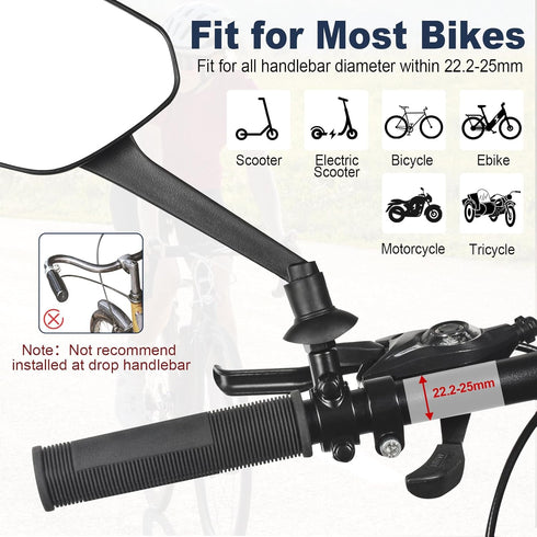 Zacro 2 Pack Bike Mirror, 2024 Upgraded Handlebar Mount, 360° Adjustable Rear View Mirror for Bikes and Scooters