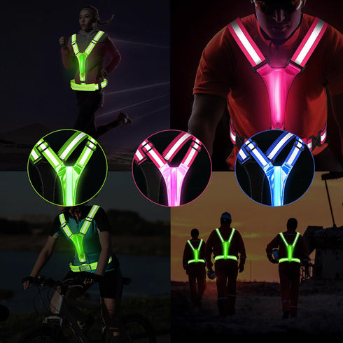 LED Reflective Running Vest - High Visibility Gear with Zipper Bag, Rechargeable Light Up for Walking, Cycling