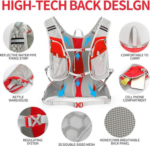 Hydration Pack Backpack, Lightweight Water Backpack with 2L Leakproof Hydration Bladder for Running