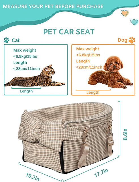 Center Console Dog Car Seat for Small Dogs, Anti-Collapse with Soft Cushion Safety Belt, Portable Armrest Seat for Pets